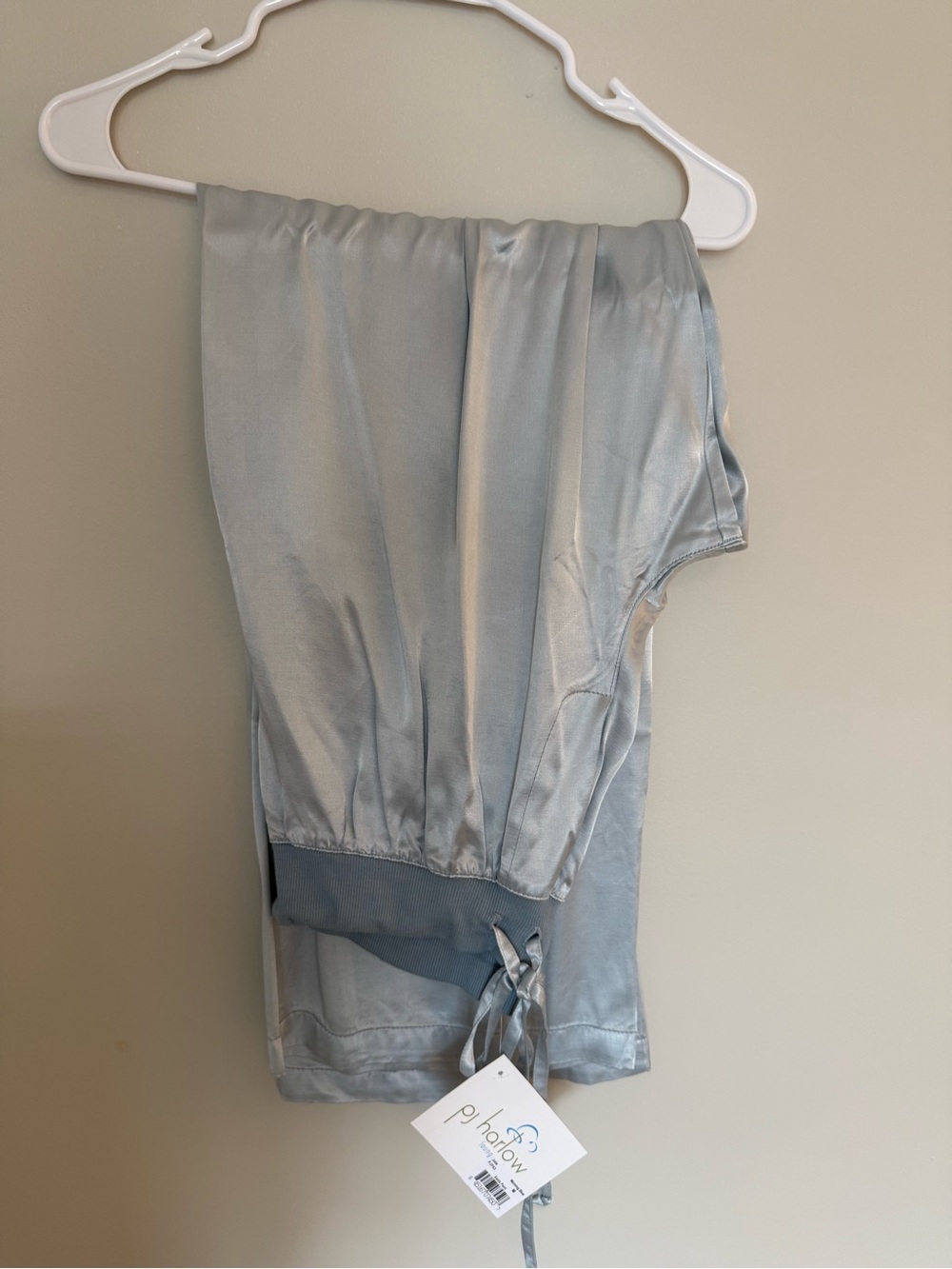 PJ Harlow Blue 3 Piece Satin Lounge Set Cardigan Tank Wide Leg Pants - Picture 6 of 10